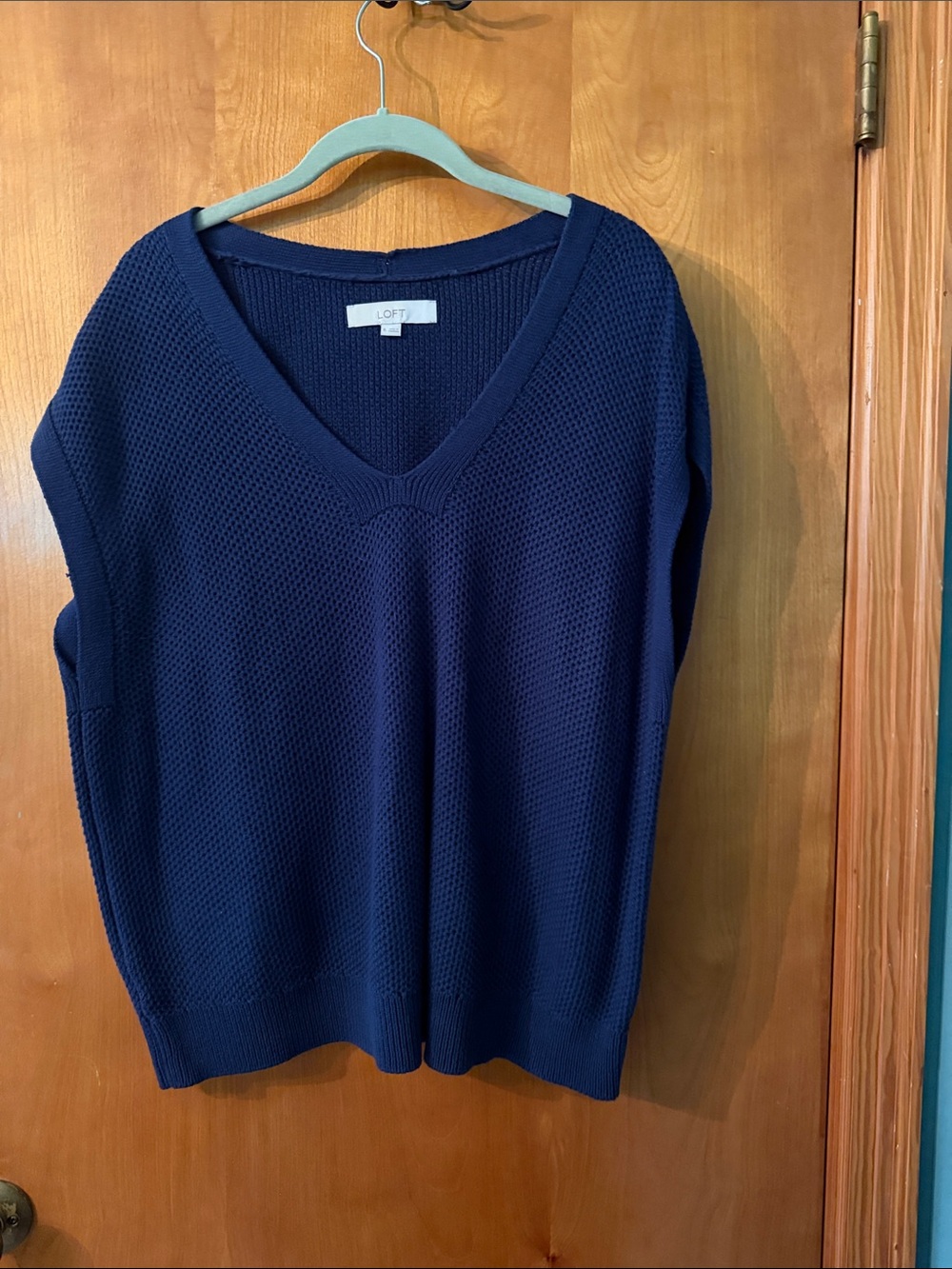 LOFT Deep Navy V-Neck Textured Knit Sweater